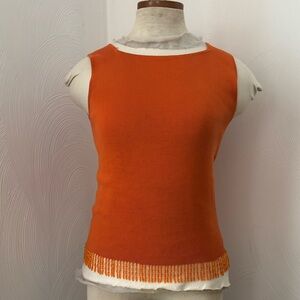 VINTAGE CLIO beaded fringe hem Orange Sleeveless Top